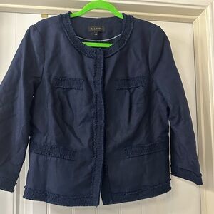Talbots Petite Navy Blue Linen Blend Blazer - Size 12 EUC